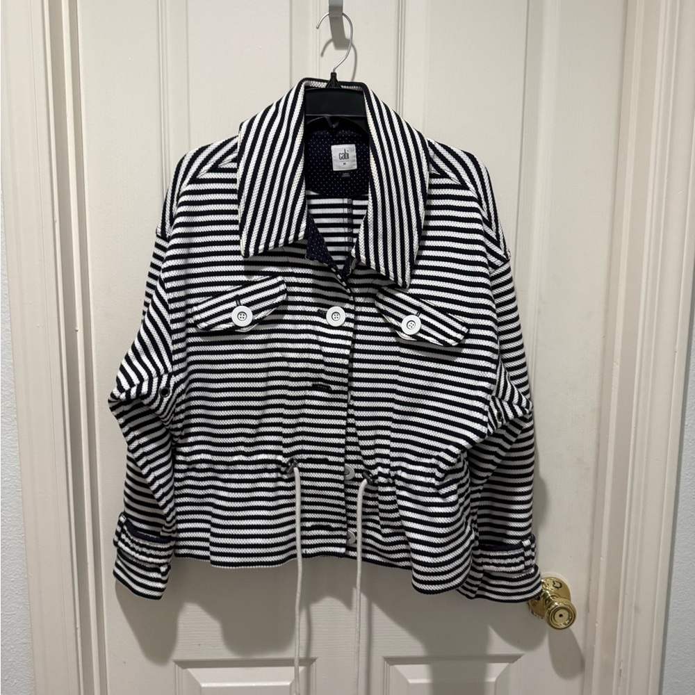 CAbi Black and White Striped Utility Jacket